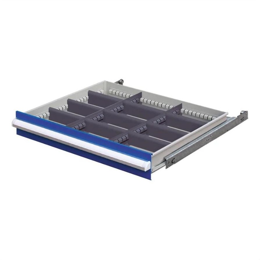 Drawer with adjustable dividers on full-extension slides